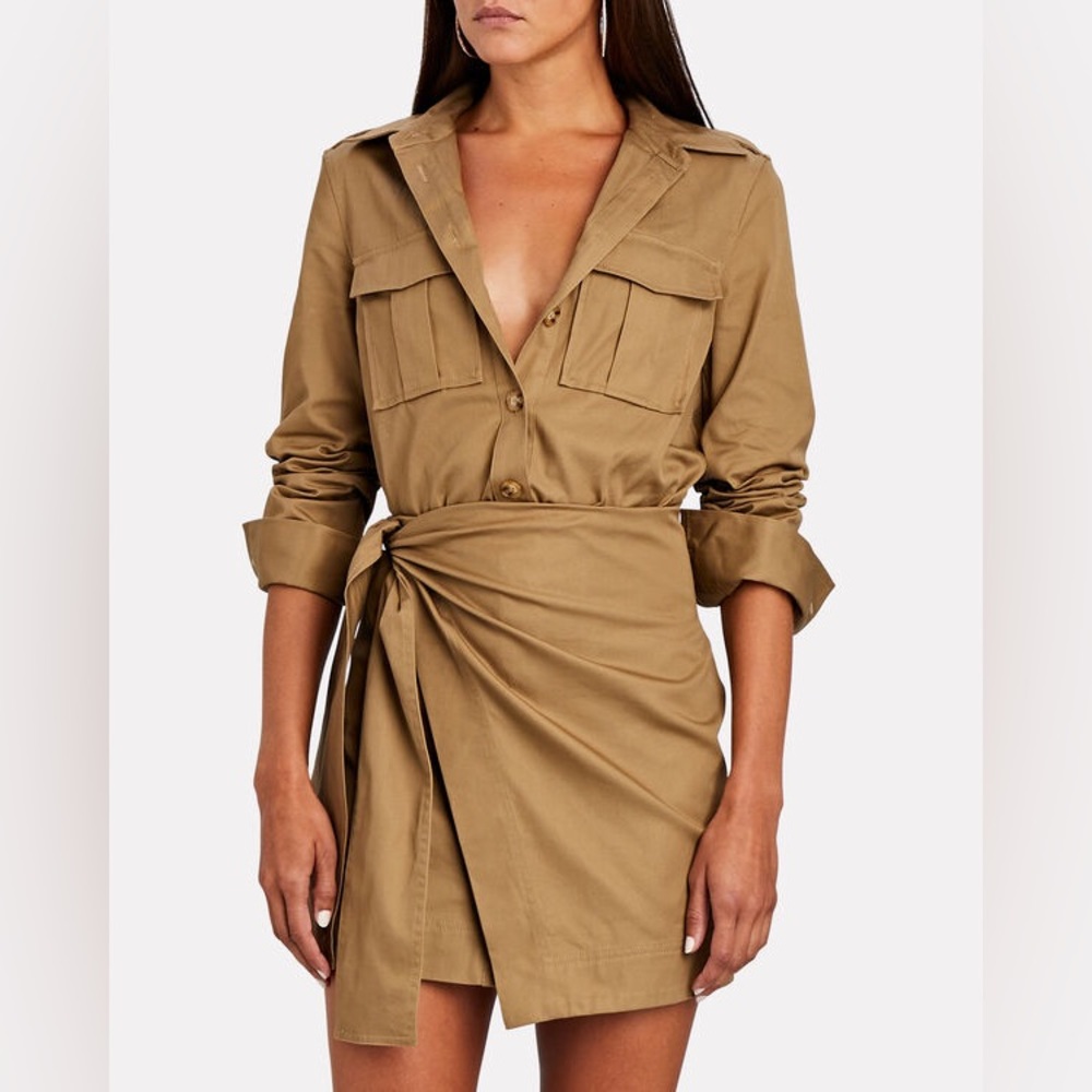 10 Crosby Derek Lam Khaki Tie-Wrap Utility Mini Dress